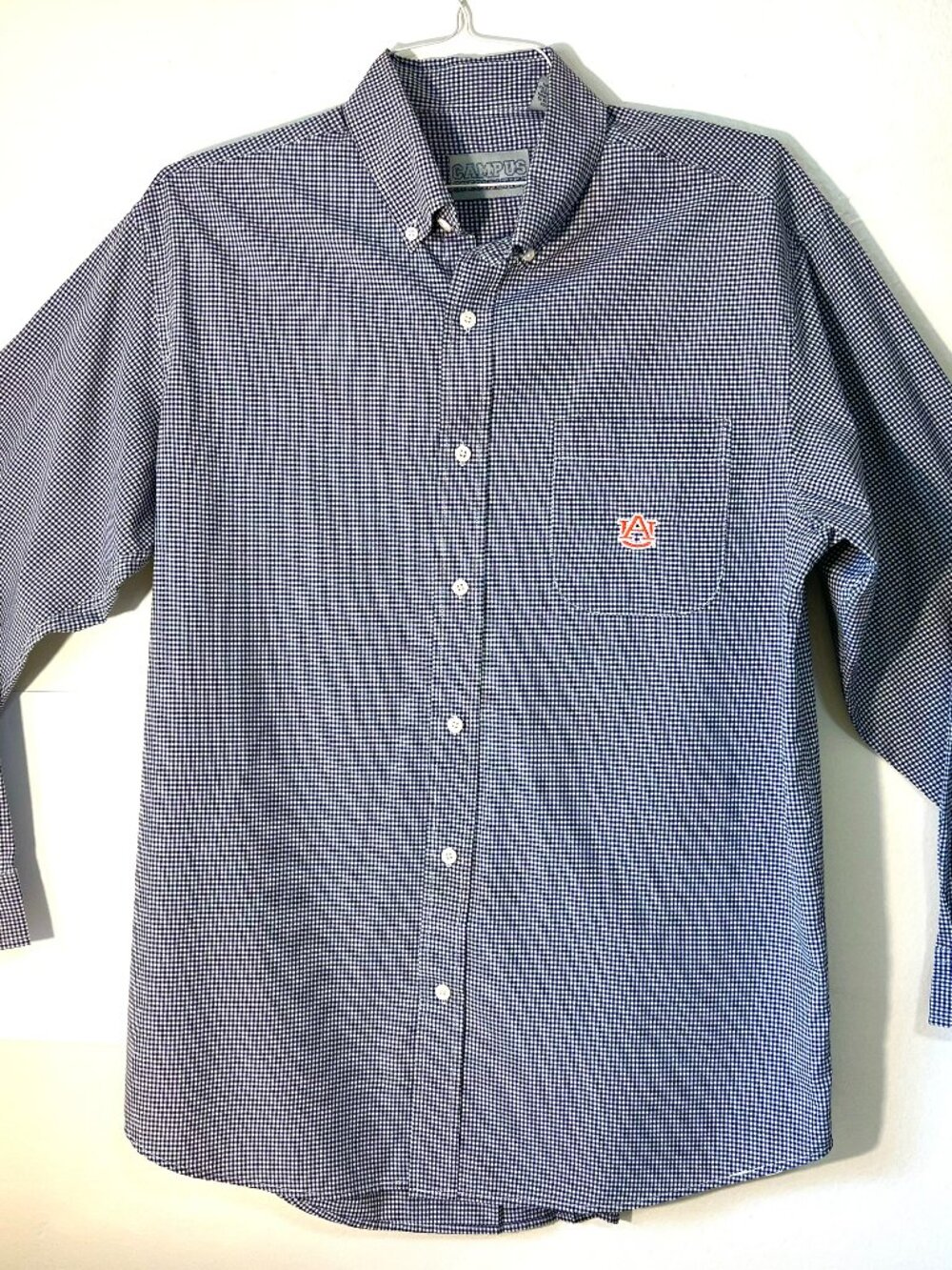 Auburn TIGERS Size "L" Campus Specialties Long Sleeve-Navy Gingham-EUC